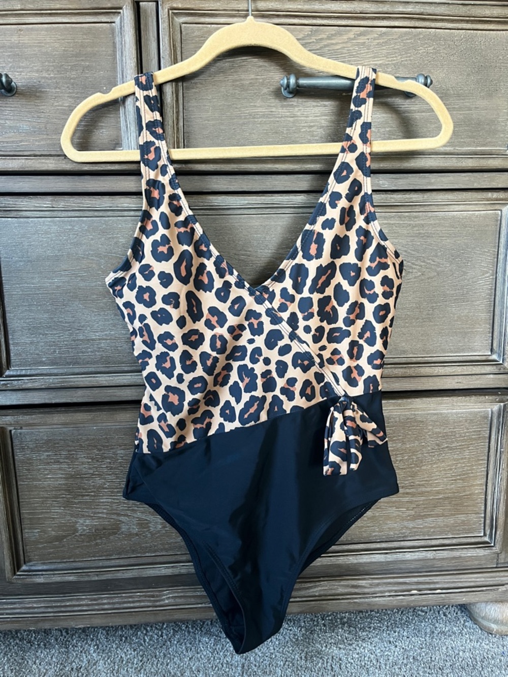 Pink Lily Leopard Print One-Piece Swimsuit - Black & Tan